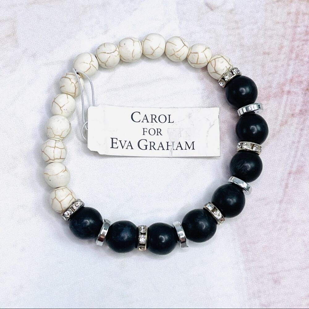 Carol for Eva Graham Ivory and Black Rhinestone Beaded Bracelet NWT